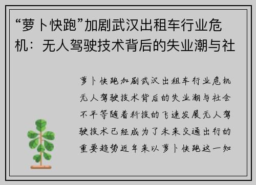 “萝卜快跑”加剧武汉出租车行业危机：无人驾驶技术背后的失业潮与社会不平等